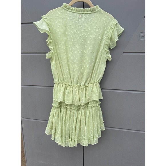 Misa Lilian Tiered Honeydew Ruffle V-Neck Clip Dot Mini Dress Size XS  coquette - Picture 11 of 15